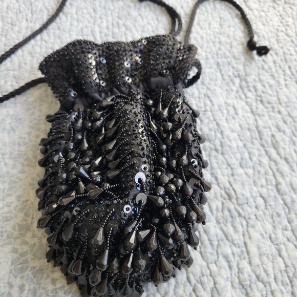 Vintage Lancome Black Beaded Bag/Evening Bag/Cocktail Purse - Picture 4 of 7